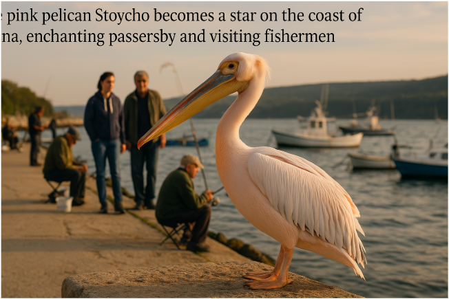 The Pink Pelican Stoycho Becomes a Star on the Coast of Varna, Enchanting Passersby and Visiting Fishermen.